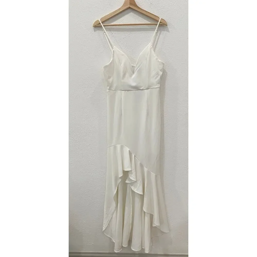 Selfie Leslie Darlene Front Split High/Low Hem Maxi Dress White Large NEW - Picture 3 of 6